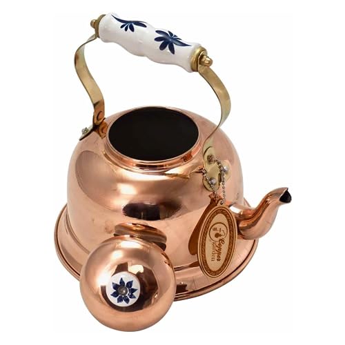 Copper Garden Teekanne aus Kupfer I 1,5L Fassungsvermögen I Robuste und nachhaltige Kupferkanne I Wärmeleitung durch hochwertiges Kupfer I langlebige Kupferteekanne mit dekorativ bemaltem Griff von Copper Garden