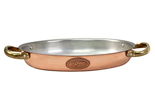 Copper Garden Kupfer Fischpfanne oval 25 cm mit Griffen I Kupferpfanne lebensmittelecht verzinnt: Ideale Wärmeleitung/-verteilung I Kupfer Pfanne hoch & stabil zum Braten, Überbacken, Servieren etc. von Copper Garden