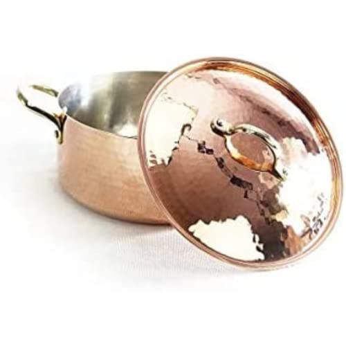 CopperGarden Kupfertopf mit Deckel + Griffen aus Messing I Gehämmerter Kupferkochtopf aus verzinntem Kupfer: Ideale Wärmeleitung & -verteilung I Robuster Kupfer Topf 100% lebensmittelecht (4 L) von Copper Garden