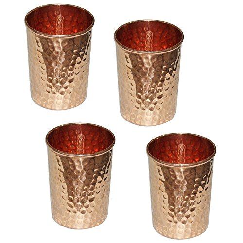 Copper Handgefertigte Becher aus reinem Kupfer für Wasser, Indienstil, Kupfer, 4 Stück von Copper