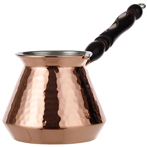 **Nouveau CopperBull épais en cuivre martelé Pot de café turc, grec arabe Ibrik Cezve Cafetière Briki Cafetière avec poignée en bois épais 2 mm-Taille XL - 15 ml von CopperBull