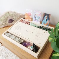 Kupfermond Sonne & Mond Tarot Orakel Kartenfach, Mondphasen Box, Kristall Box von CopperMoonBoutique