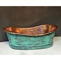 Grüne Patina Kupfer Badezimmer Waschbecken, Verdigris Wannenförmige Schiff Waschbecken Eitelkeit, Rustikales Grüne Patina Kupfer Badezimmer Waschbecken, Verdigris Wannenförmige Schiff Waschbecken Eitelkeit, Rustikales von CopperSouk