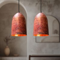 Paar Gehämmerte Kupfer Pendelleuchten - Vintage Bauernhaus Küche Deckenleuchten Für Island Decor von CopperSouk