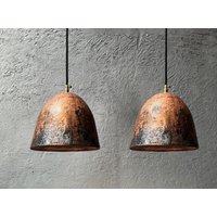 Set Aus Zwei Anhängerleuchten Oxidiertem Kupfer, Rustikale Bauernhausleuchte, Handgefertigte Kupferdeckenleuchte von CopperSouk