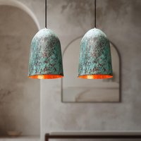 Set Mit Zwei Rustikalen Grünen Kupferkuppelleuchten - Vintage-Bauernhaus-Kücheninsel-Anhängerleuchten von CopperSouk