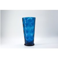 Vintage Blaue Kunst Glas Vase, Powell Gezogenes Glasgefäß von Copperdogantiques