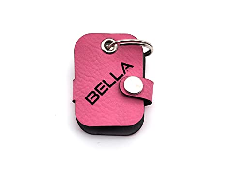CopterFarm Hundemarkentasche für Hunde am Halsband | mit Gravur, Druckknopf | Kunstleder, Echtleder | Hundemarke | individuell beidseitig graviert (Pink, Rechteck) von CopterFarm
