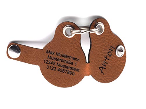 Hundemarkentasche mit Druckknopf Gravur Braun | Rund - Birne | gefertigt aus Kunstleder | beidseitig graviert | Durchmesser ca. Ø30mm (Birne) von CopterFarm