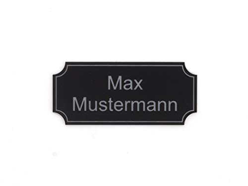 Gravurheim Briefkastenschild Türschild individuelle Gravur Name | selbstklebend - personalisiert | Kunststoff - Plastik | (8x3,5cm Rechteck Hohlkehle Umrandung, Schwarz-Silber) von CopterFarm
