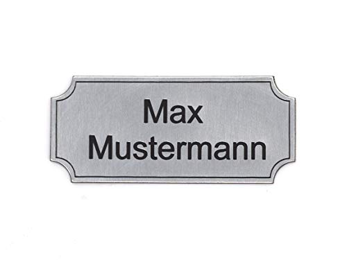 Gravurheim Briefkastenschild Türschild individuelle Gravur Name | selbstklebend - personalisiert | Kunststoff - Plastik | (8x3,5cm Rechteck Hohlkehle mit Umrandung, Silber-Schwarz) von CopterFarm