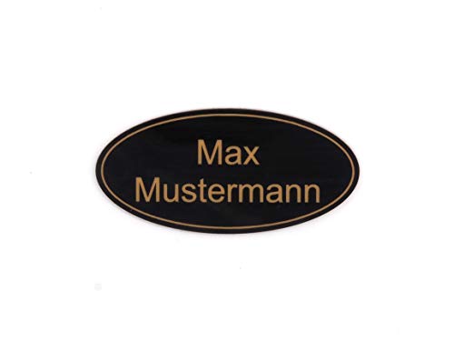 Gravurheim Briefkastenschild Türschild individuelle Gravur Name | selbstklebend - personalisiert | Kunststoff - Plastik | viele Farben und Größen (8x3,5cm Oval mit Umrandung, Schwarz-Gold) von CopterFarm