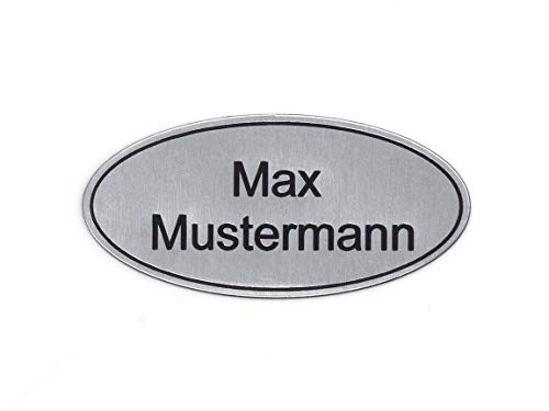 Gravurheim Briefkastenschild Türschild individuelle Gravur Name | selbstklebend - personalisiert | Kunststoff - Plastik | viele Farben und Größen (8x3,5cm Oval mit Umrandung, Silber-Schwarz) von CopterFarm