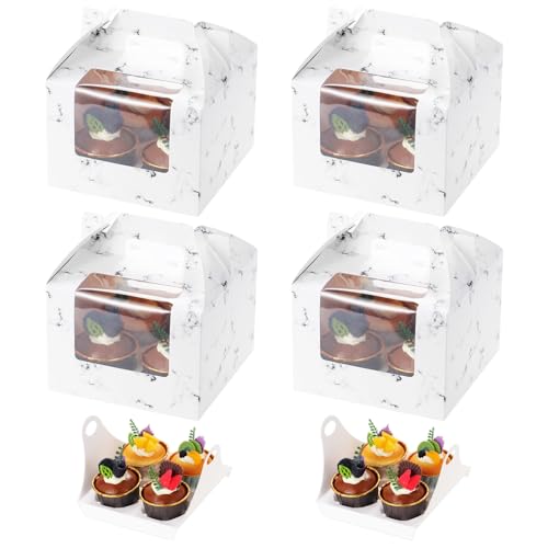 Coptiner 25 Stück Cupcake Box 4er, Cupcake Muffin Box mit Fenster und Einsätzen Cupcake-Box Kuchenboxen für Muffins Gebäck Cupcakes Kuchen Kekse von Coptiner