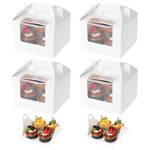 Coptiner 25 Stück Cupcake Box 4er, Cupcake Muffin Box mit Fenster und Einsätzen Cupcake-Box Kuchenboxen für Muffins Gebäck Cupcakes Kuchen Kekse von Coptiner