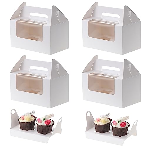 Coptiner 50 Stück Cupcake-Boxen 2 Löcher mit Fenster und Griff, Kuchenschachteln, Bäckerei-Boxen, Kartonverpackungsbox für Gebäck, Cupcakes, Kuchen, Kekse, Desserts (2 Löcher mit Griff (weiß)) von Coptiner