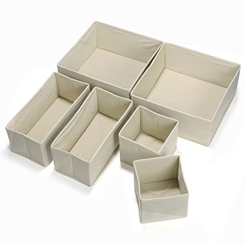 Coptiner 6 Stück Schubladen Organizer Trennwände Faltbare Kleiderschrank Aufbewahrung Organizer Stoff Kleidung Aufbewahrungsbox Schubladenteiler Aufbewahrungswürfel (Beige) von Coptiner