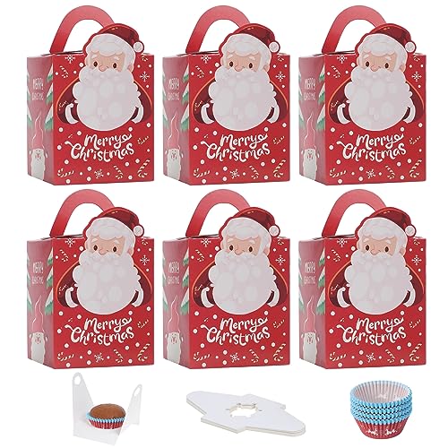 Coptiner Cupcake Boxen Single, Individuelle Muffin-Boxen mit Fenster und Griff, Kleine Bäckerei Gebäck Boxen für Kuchen Cookies Desserts mit 100 Kuchen Tassen (1 hole-50pcs with handles) von Coptiner