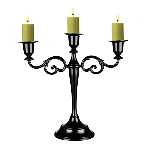 Coptiner Kerzenhalter 3 Arme Metall Kerzenständer für Spitzkerzen, Vintage Kandelaber Dekorativer Kerzenhalter für Hochzeit Kerzenlicht Dinner Party Tischplatten Heimdekoration (Schwarz) von Coptiner