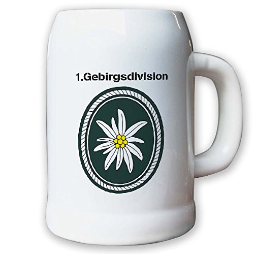 Krug/Bierkrug 0,5l -Bierkrug 1. Gebirgsdivision 1 GebDiv Division Gebirgsjäger Einheit Bundeswehr Verbandsabzeichen Wappen Abzeichen Edelweiß #13017 von Copytec