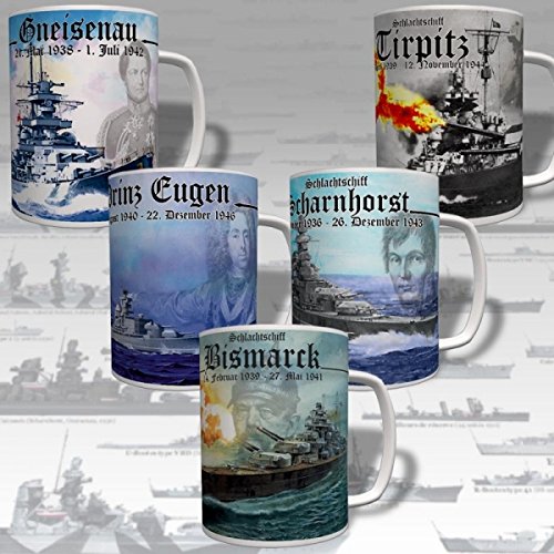 Schlachtschiff Set Bismarck Tirpitz Scharnhorst Gneisenau Marine - Tasse #16982 von Copytec