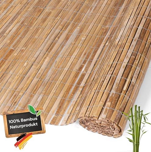 Bambusmatte Sichtschutz in 12 Größen - 100 x 500 cm | Sichtschutzmatte aus karbonisiertem Bambus für Balkon, Garten und Terrasse | natürlicher Zaun Sichtschutz Balkonsichtschutz Lärmschutz Windschutz von Coradoma
