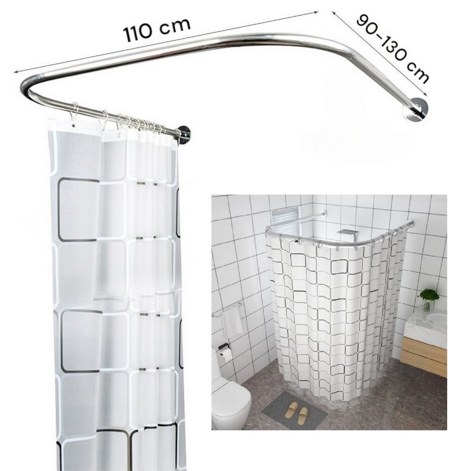 Coradoma Duschvorhangstange U / L Form 90-130cm Winkelstange halbrund Dusche, ausziehbar, Duschstange Coradoma Duschvorhangstange U / L Form 90-130cm Winkelstange halbrund Dusche, ausziehbar, Duschstange von Coradoma