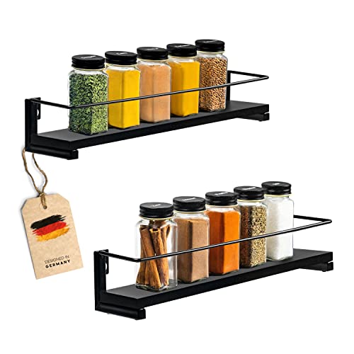 Coradoma Gewürzregal Schwarz 2er Set für Gewürzgläser | Küchen Organizer zur Gewürzaufbewahrung 40x9cm | Küchenregal Spice Rack Aufbewahrung | Hängeregal Kitchen Gewürzständer Küchenschrank von Coradoma