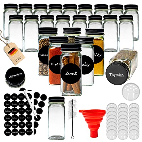 Gewürzgläser Set Eckig 24 Stück [10x4,2 cm] inkl. Gewürzetiketten | Organizer zur Aufbewahrung Küche - Glas mit Deckel für Gewürze | Vorratsdosen mit Deckel luftdicht | Spice Jars Gewürzdose von Coradoma