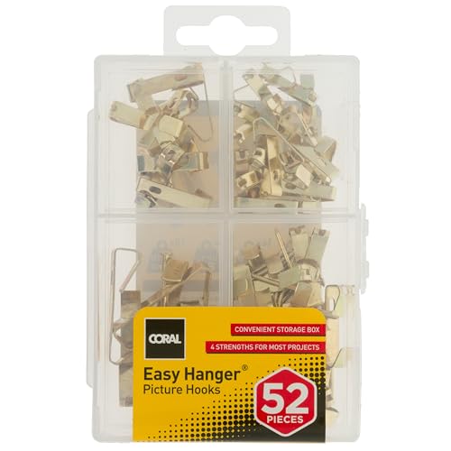 Coral 81400 Easy Hanger Bilderhaken Wandkunst und Spiegel, mit 4 Hakengrößen, teiliges, Gold, 52 Piece Pack Set, Stück von Coral