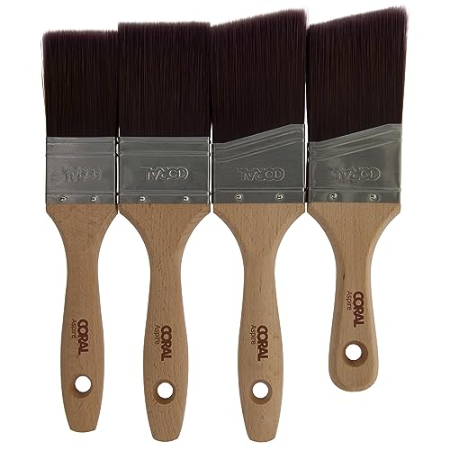 Coral Aspire 31718 Pinsel-Set, 4-teilig, professionell, fester, gerader Schnitt, flaches Profil für schnelle, präzise, ultraglatte Oberfläche mit Trade Emulsion, Glanz, FSC-Holz, 3,8 cm, 5,1 cm, 5,1 von Coral