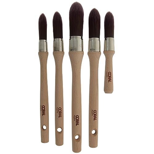 Coral Aspire 33719 Aspire Pinsel-Set, rund, professionell, fest, spitz zulaufend, für schnelles und präzises Schneiden, ultraglatte Oberfläche, mit Emulsion oder Glanz, FSC-Holz, 15, 18, 21, 25, 18 mm von Coral