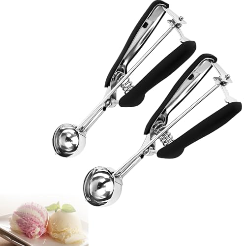 2 Stück Eisportionierer Edelstahl, 3 cm und 4 cm, mit Auslöser und Komfortablem Rutschfest Griff, Haltbarkeit, für Eiscremekugel, Backen, Melonenkugel (Schwarz) (Schwarz) von CoralHarven