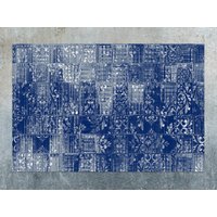 Abstrakt Grunge Blau Vinyl Matte, Blauer Teppich, Grauer Linoleum Moderne Bodenmatte, Küchenmatte, Küchen Dekoration, Teppiche Und Matten von CoralHorizon