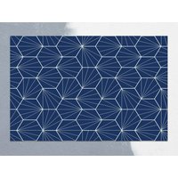 Blaue Hexagon Bis Weiße Linie Vinyl Matte, Marine Teppich, Blauer Linoleum Bodenmatte, Pvc Bereichsteppich, Teppiche Und Matten von CoralHorizon