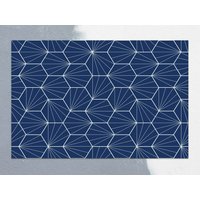 Blaue Hexagon Bis Weiße Linie Vinyl Matte, Marine Teppich, Blauer Linoleum Bodenmatte, Pvc Bereichsteppich, Teppiche Und Matten von CoralHorizon