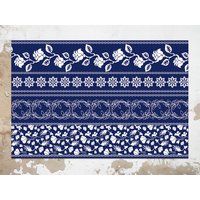 Boho Bordüren Weiß Floral Vinyl Bodenmatte, Blaue Weißer Teppich, Antiker Linoleumteppich, Küchenmatte, Bereich Kunstmatte von CoralHorizon