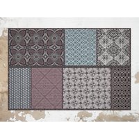 Ethno Gelb Hellblauer Vinyl Teppich, Lila Blauer Linoleum Patchwork Bodenmatte, Pvc Matte, Dekorative Teppiche Und Matten Ethno Gelb Hellblauer Vinyl Teppich, Lila Blauer Linoleum Patchwork Bodenmatte, Pvc Matte, Dekorative Teppiche Und Matten von CoralHorizon
