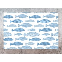 Gemusterte Flache Blaue Fisch-Vinylmatte, Blauer Linoleumteppich, Weiße Vinylbodenmatte, Fisch-Vinylteppich, Bodenmatte, Dekorative Matte, Kunstmatte von CoralHorizon