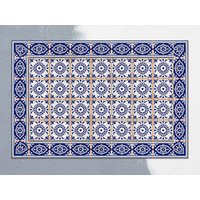 Griechisch Azurblaue Fliesen Vinylmatte, Marine Linoleum Teppich, Beige Vinyl Bodenmatte, Vinylteppich, Küchenmatte, Küchendekoration von CoralHorizon