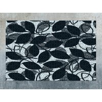 Modern Und Trendy Blätter Teppich Vinyl Matte, Schwarze Bodenmatte, Blauer Teppich, Moderner Linoleum Dekorative Kunst Matte von CoralHorizon