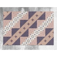 Moderne Ornament Floral Stripe Vinyl Matte, Lila Linoleum Teppich, Beige Bodenmatte, Küchenmatte, Küchen Decor, Art Mat von CoralHorizon