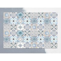 Mosaikfliesen Türkis Vinyl Bodenmatte, Blaue Beige Teppich, Fliesen Linoleum Küchenmatte, Dekorative Matte, Kunstmatte von CoralHorizon