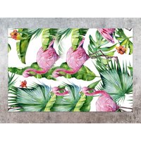 Rosa Flamingos Vinylmatte, Rosa Vinylboden, Grüner Vinylteppich, Flamingo-Linoleumteppich, Linoleummatte, Kunstmatte von CoralHorizon