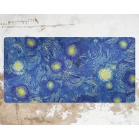 Van Gogh Sternenhimmel Schreibtischunterlage, Blauer Schreibtischschutz, Gelbe Lack Tastaturmatte, Pvc Matte, Schreibtischabdeckung von CoralHorizon