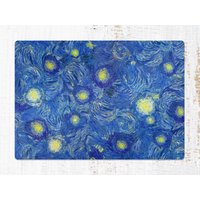 Van Gogh Sternenhimmel Stuhlmatte, Blaue Schutzmatte, Gelbe Splat Matte, Lackvinylbodenmatte, Stuhlunterlage, Vinylboden, Komfortmatte von CoralHorizon