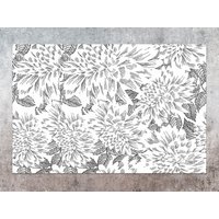 Zeichnung Der Chrysantheme Vinyl Matte, Grauer Linoleum Teppich, Weiße Bodenmatte, Blumen Dekorative Komfort Matte von CoralHorizon
