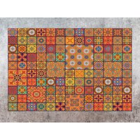 Zusammensetzung Von Zierfliesen Vinyl Matte, Orange Bodenmatte, Roter Teppich, Fliesen Linoleum Dekorative Komfort Matte von CoralHorizon