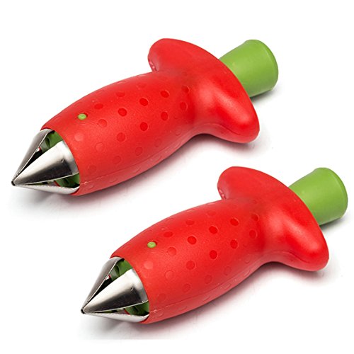 Coralpearl Multi Krallen Erdbeerentkerner Edelstahl Kunststoff Obstbeere Tomaten Gemüse Top Stiel Kernkranz Entferner Küchenhelfer Entkerner Gadget Food Prep Helper Tool Set Rot 2 Stück von Coralpearl