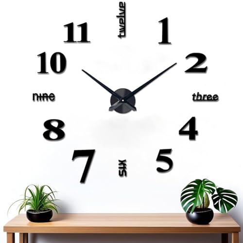 Coraltree DIY Moderne Mute große Wanduhr 3D Aufkleber Home Office Decor Geschenk（Größe 90CM-1.8M Größe Selbstanpassung） (Balck) von Coraltree
